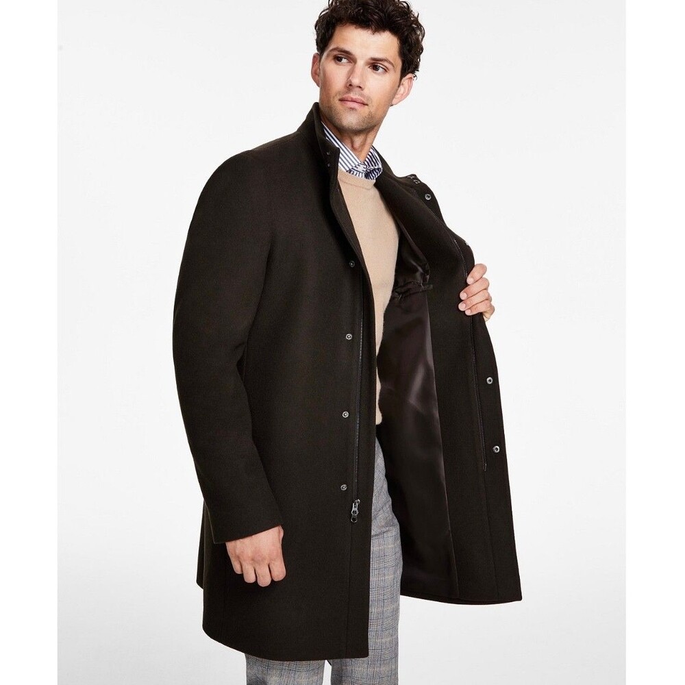 $495 NEW CALVIN KLEIN Mens 38S Brown Soft Wool X Slim 38" Long OverCoat Jacket